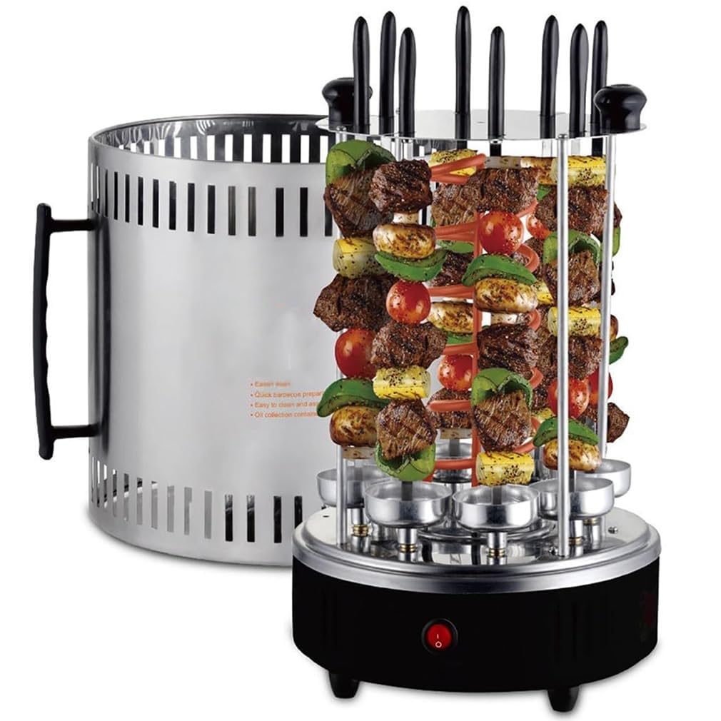 1000W 360° Rotating Vertical Electric Rotisserie Grill, Indoor Smokeless Electric Grill Barbecue Grill with 12 Grill Fork, Easy to Clean, For Kebabs, Skewers and Fish Roasts, Barbecue Accessories