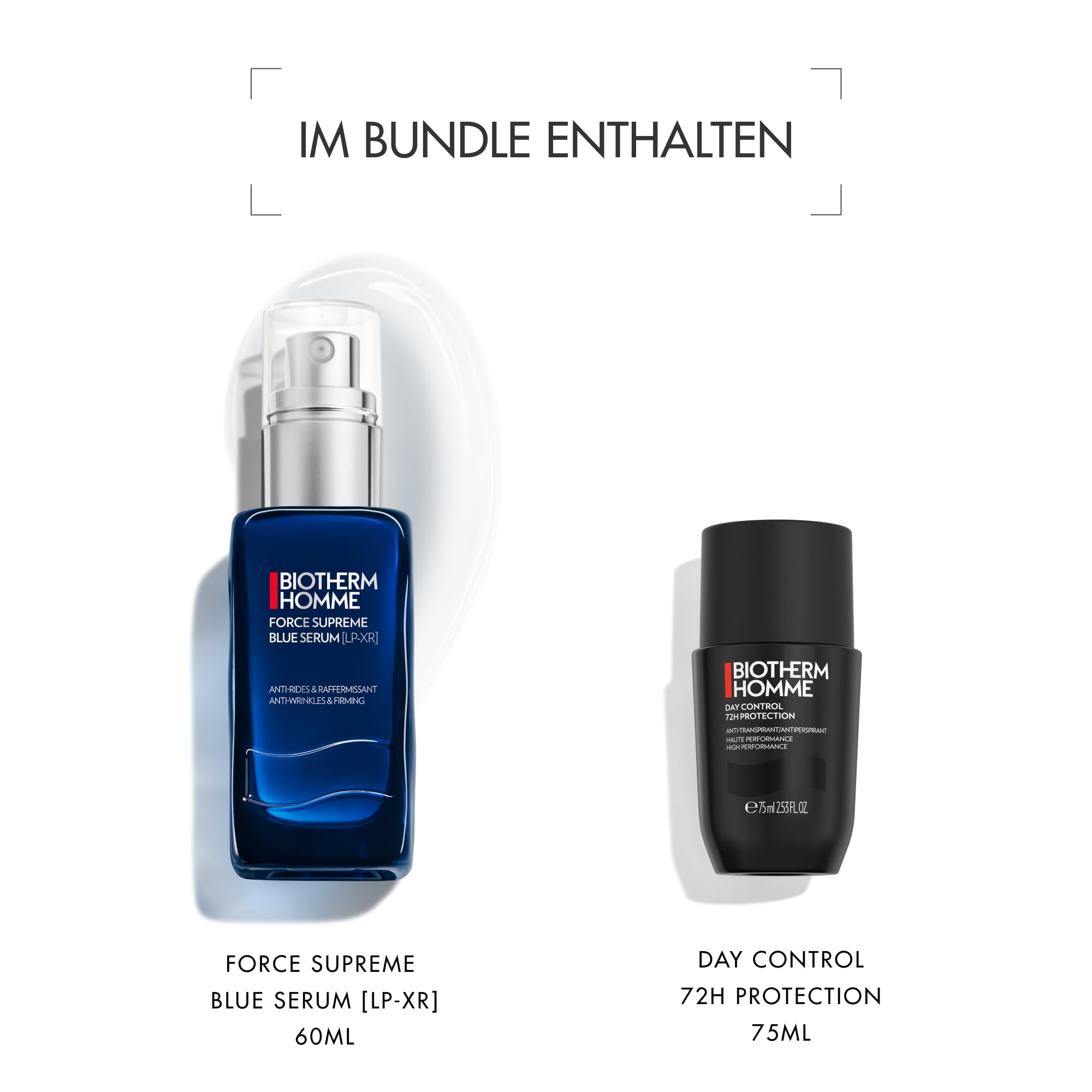 Biotherm Homme Pflegeset mit Day Control 72H Deo Roll-On 75 ml & Force Supreme Blue Serum 30 ml, langanhaltender Schutz und Anti-Aging Pflege für Männer