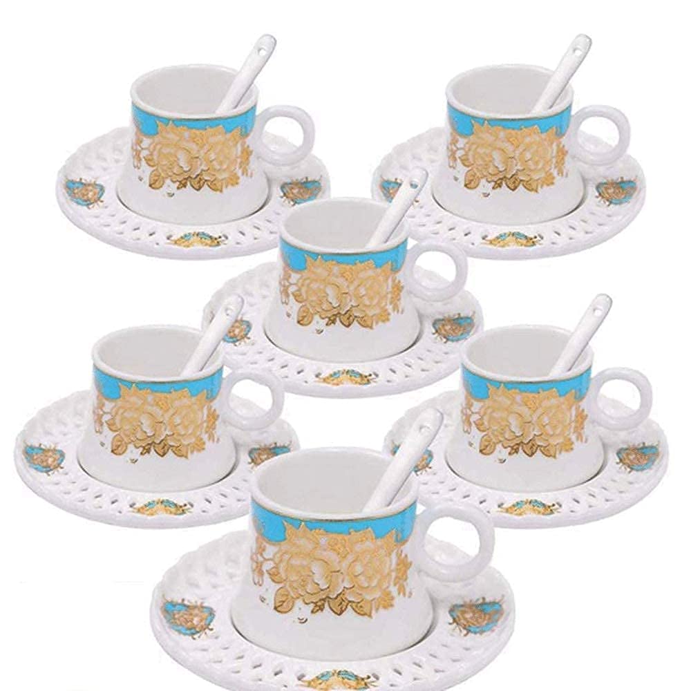 Juego de Tazas de café, Juego de té y café de Porcelana de pequeña Capacidad, Juego de 6 Tazas y platillos de cerámica, Regalo (E)