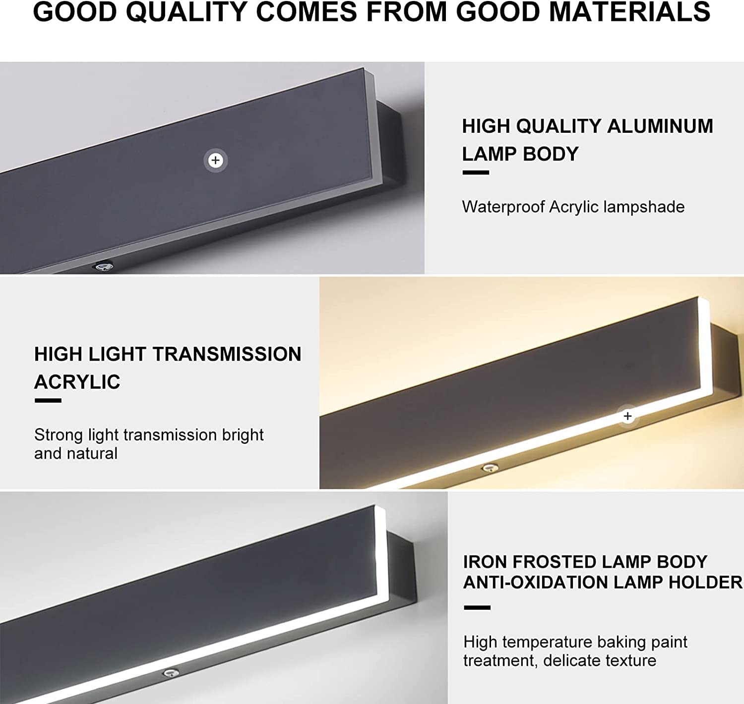 Lampada da parete lunga a LED for esterni Nero Impermeabile IP65 Applique da parete in acrilico