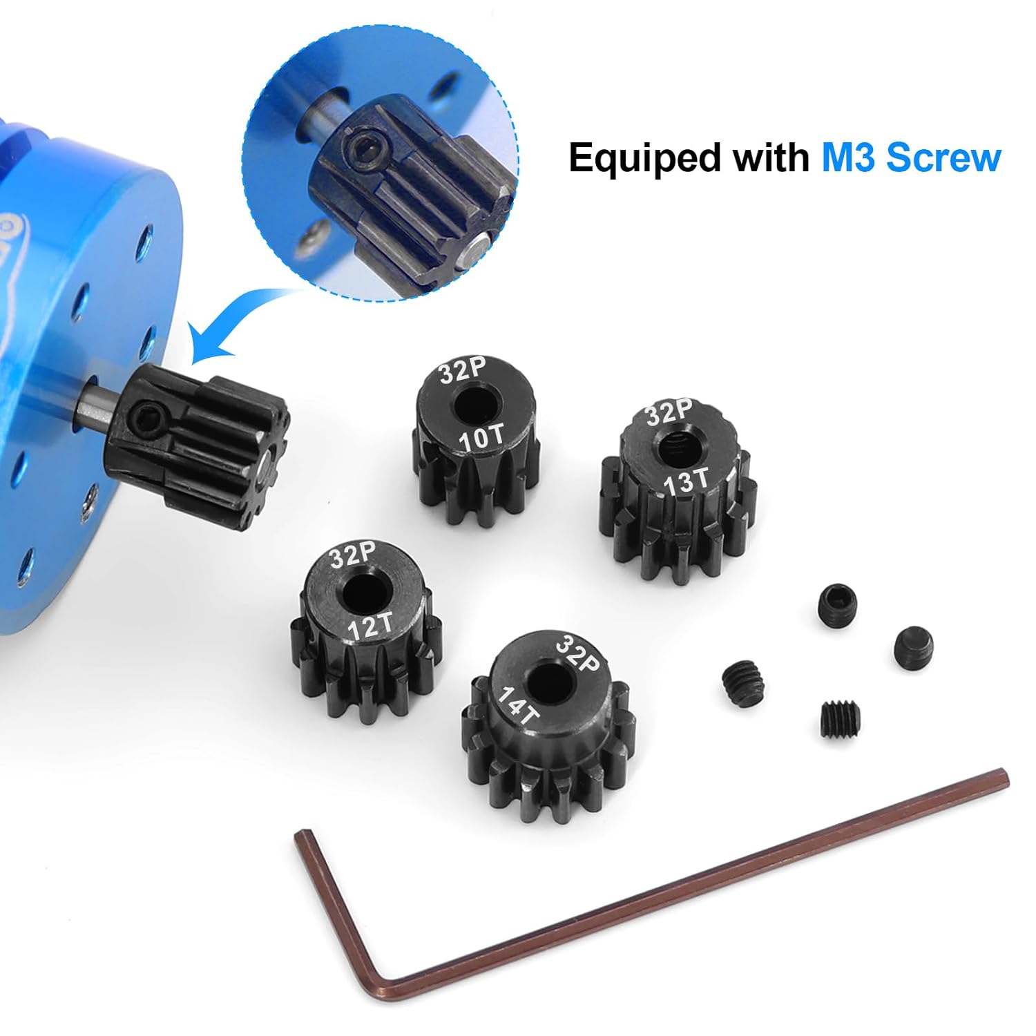 OGRC Steel Hardened 32P Pinion Gears 10T 11T 12T 13T 14T 3.175mm Shaft for Traxxas Arrma HSP HPI AXIAL Tamiya Losi 1/10 RC Car