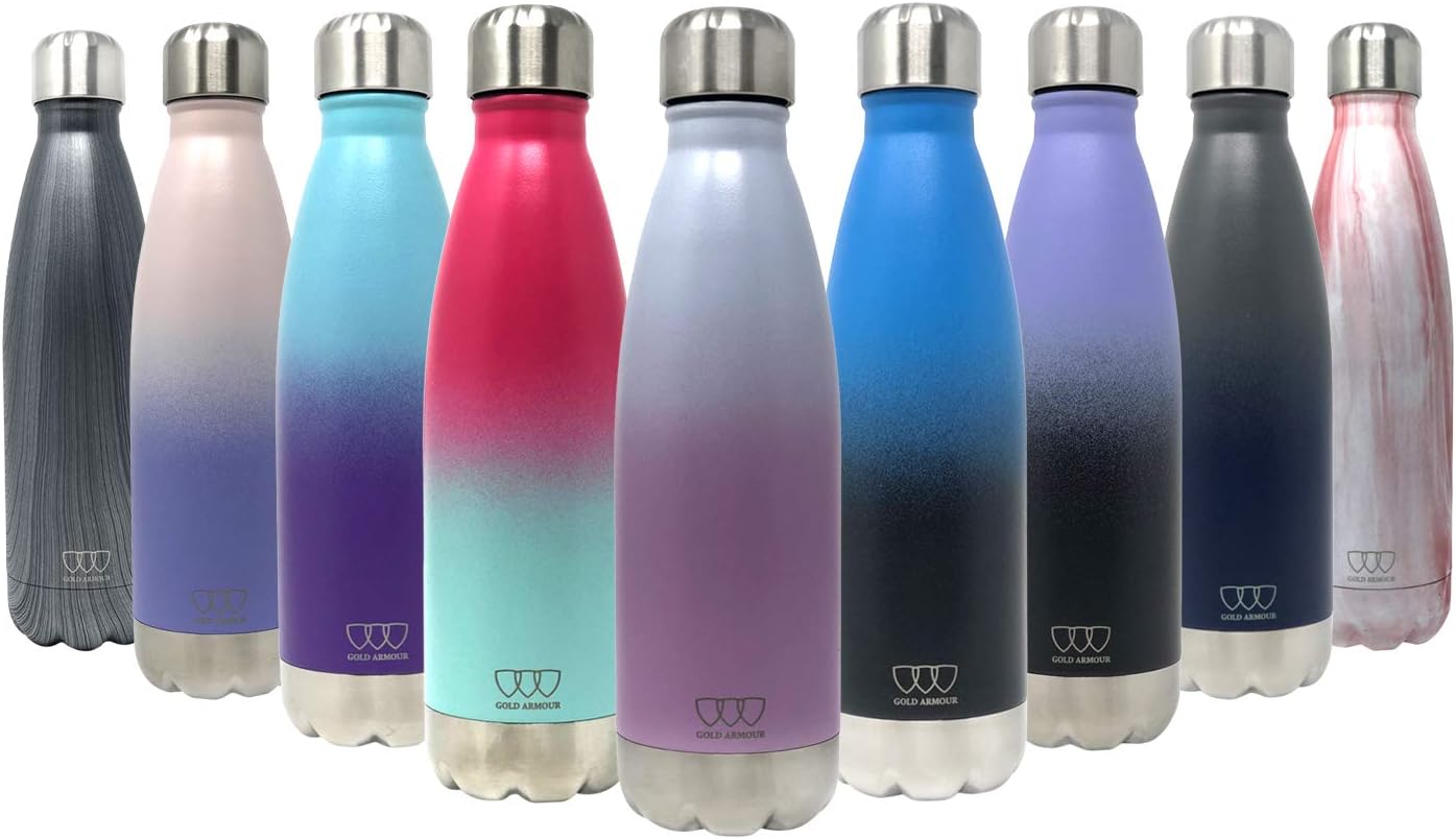 Gold Armour Stainless Steel Vacuum Insulated Water Bottle, Leak Proof Double Walled Cola Shape Bottle, Keeps Drinks Cold for 24 Hours and Hot for 10 Hours (Ombre: Violet Sky)