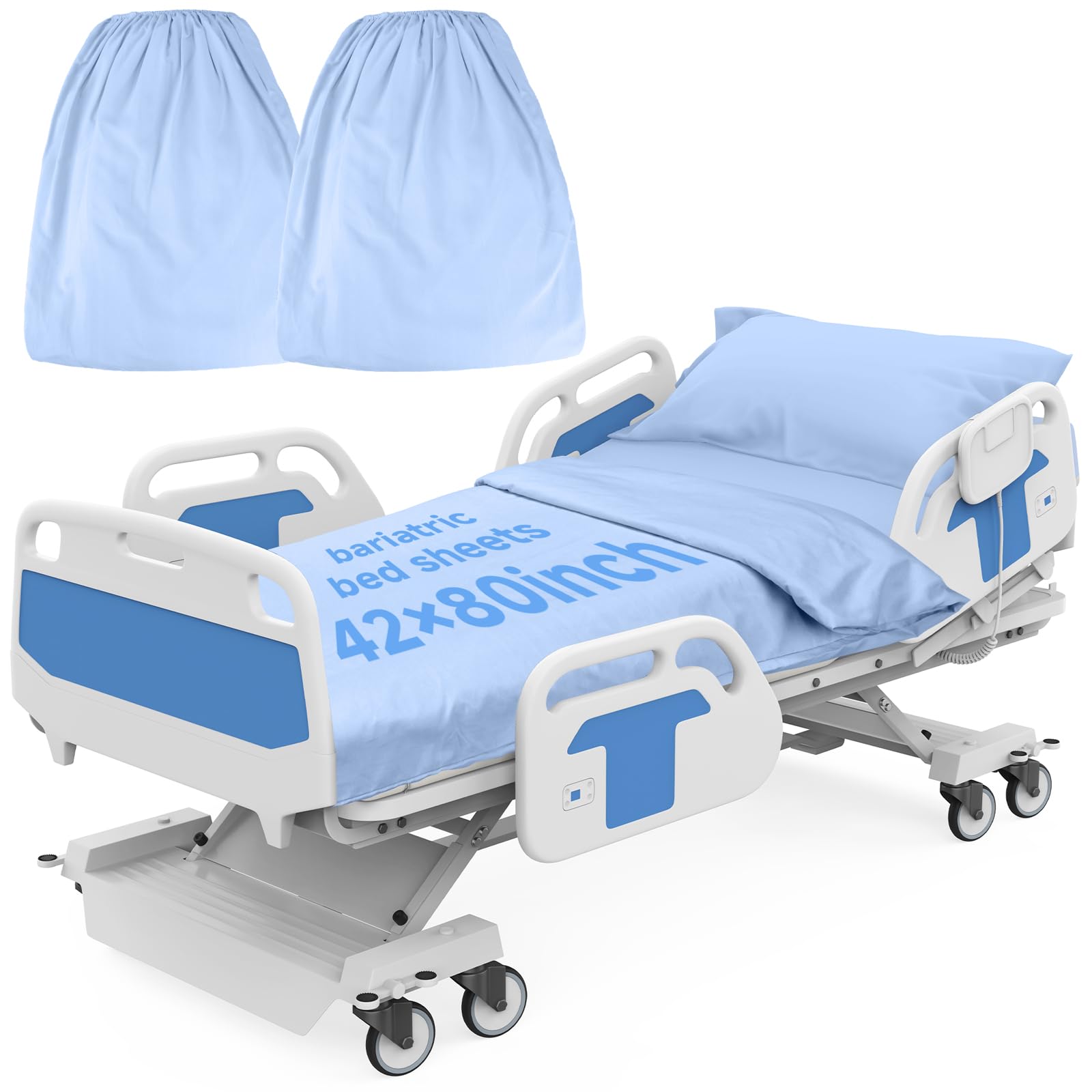 Oranbulb Blue 2 Pack Bariatric Hospital Bed Sheets - 42X80x12 Inch Deep Pocket Fitted Sheets For Oversized Medical & Bariatric Mattresses - Soft Knitted, Durable & Stretchable (Blue)