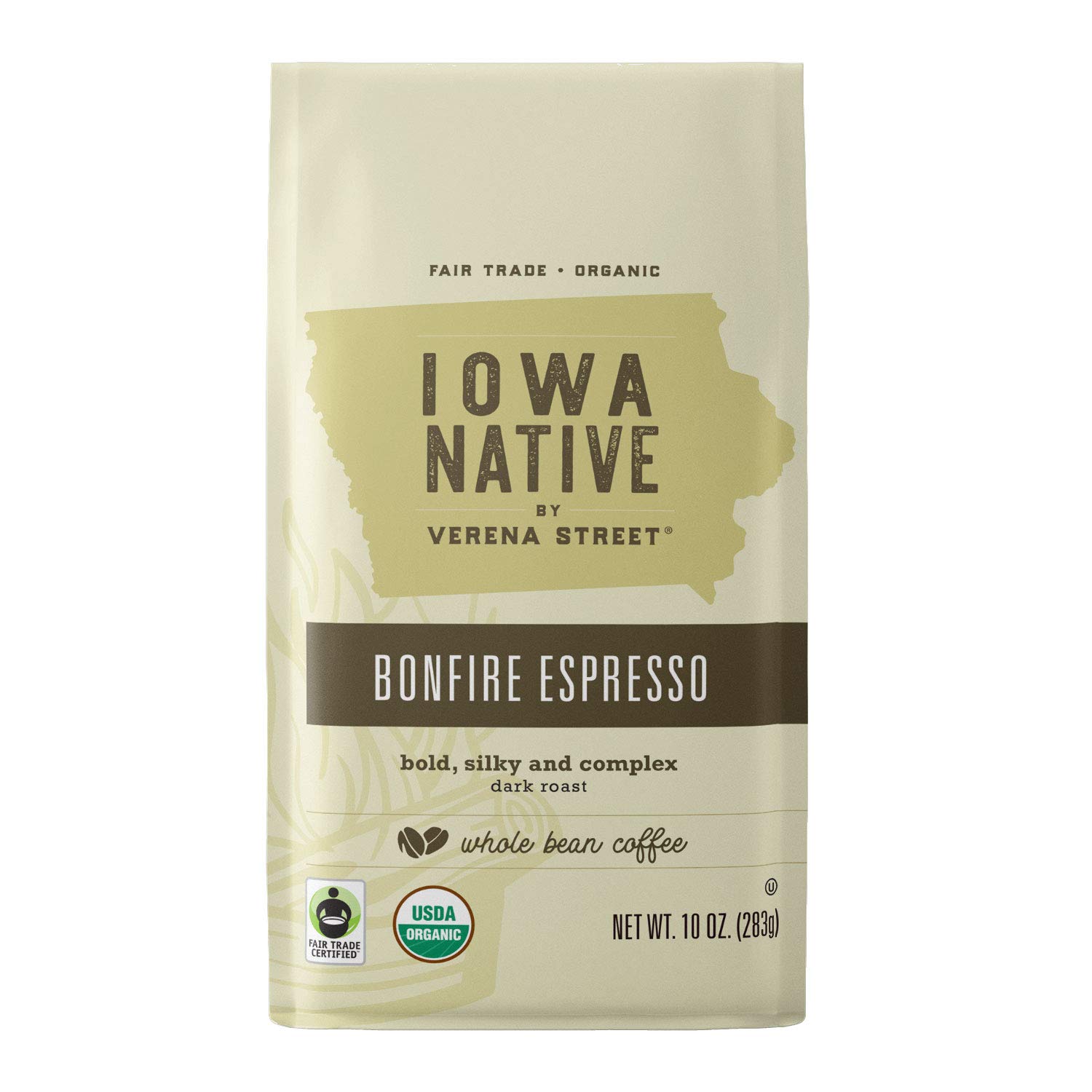 Iowa Native Fair Trade Organic 10 Ounce Espresso Beans, Bonfire Espresso Whole Bean Dark Roast