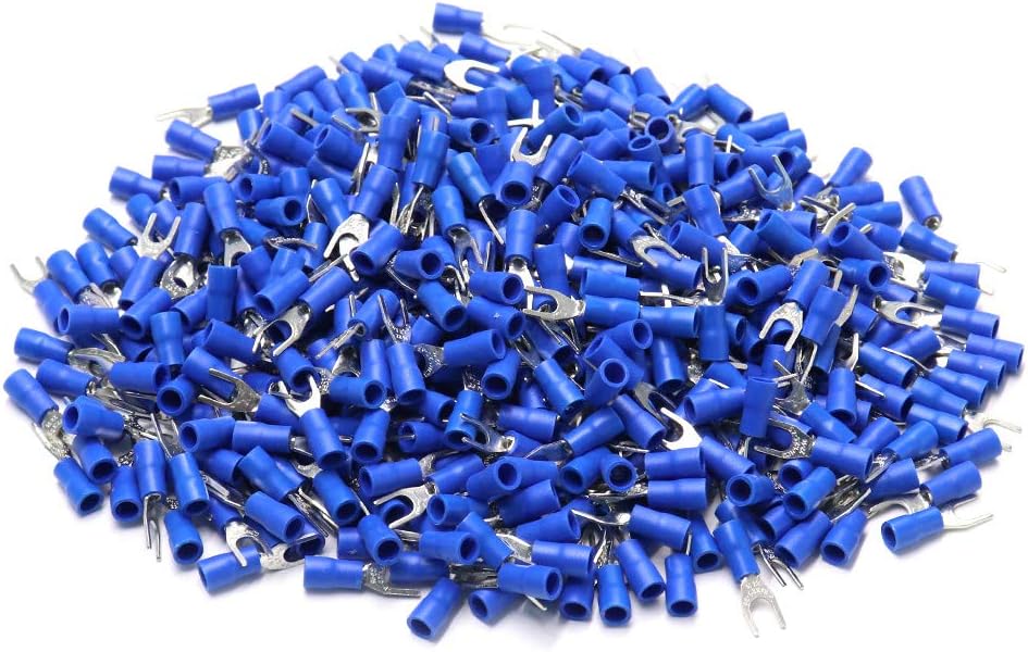 BokWin SV2-4M 16-14AWG Blue Insulated Fork Spade Wire Connector Electrical Crimp Terminal 500Pcs