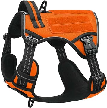 Tactical Dog Harness for Medium & Large Dogs, Orange Adjustable No-Pull Control with Handle, Heavy Duty Reflective Vest - Size S