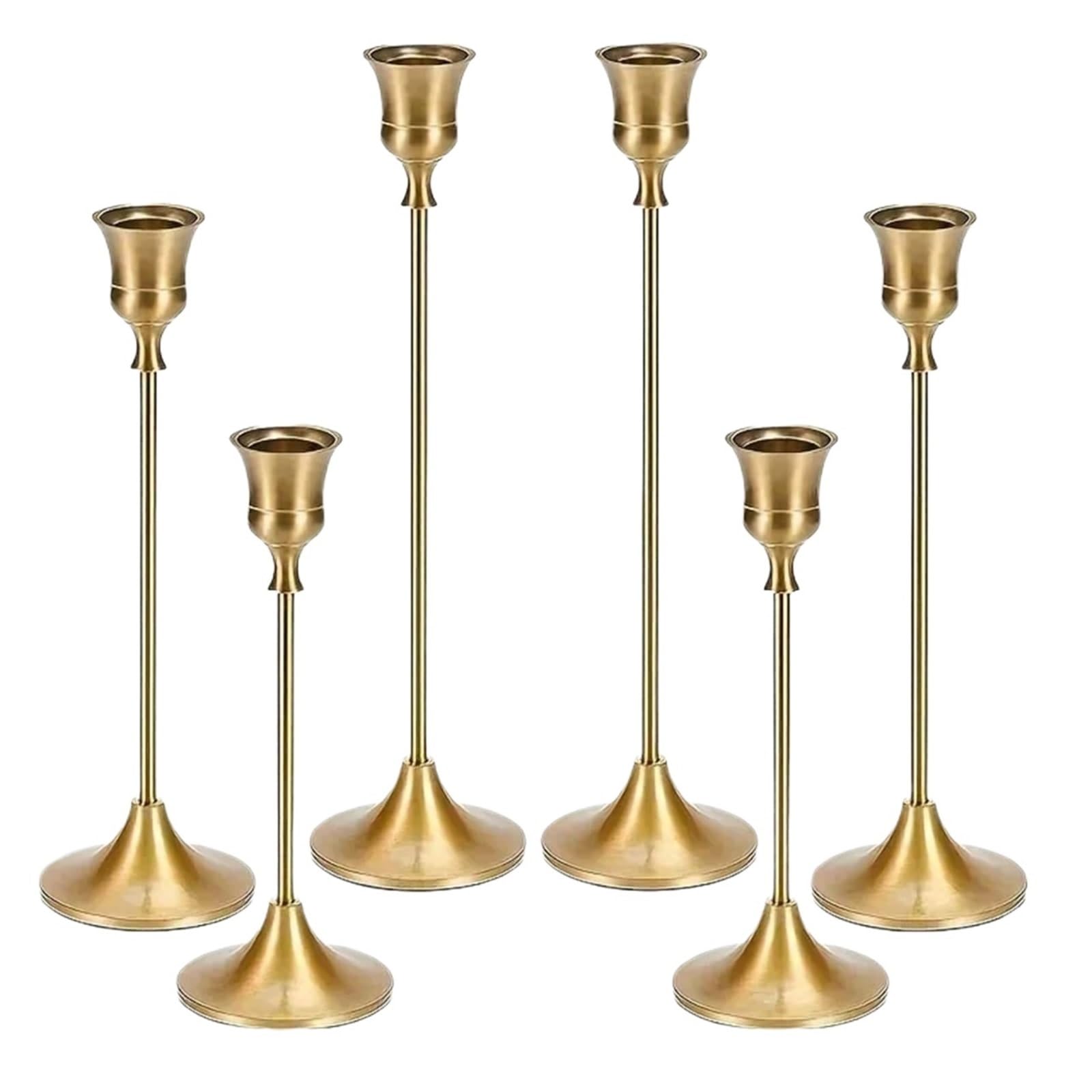 Porta Velas Juego de 6 candelabros Metal: románticos Mesa for centros Bodas, cumpleaños y Decoraciones navideñas(Golden)