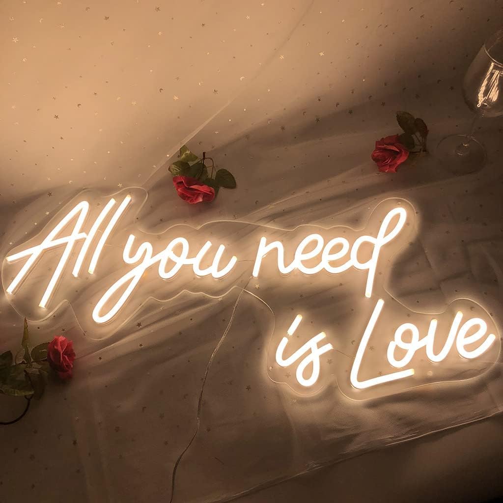 All Your Need is Love Neon Sign,LED Neon Light Sign for Wedding Decor Signs for Bedroom Birthday Party Bachelorette Party Engagement Party Home Wall Room Shop Decoration（23.6IN）
