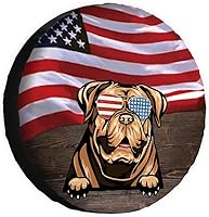 Vista 19 de Cubierta de neumático de repuesto para perro salchicha con gafas de sol con bandera de Estados Unidos, fundas protectoras de ruedas a prueba