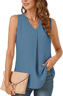 Bestbee Women's 2025 Summer Tank Tops Dressy Casual Sleeveless Chiffon Blouses V Neck Tunics Cute Business Work Shirts