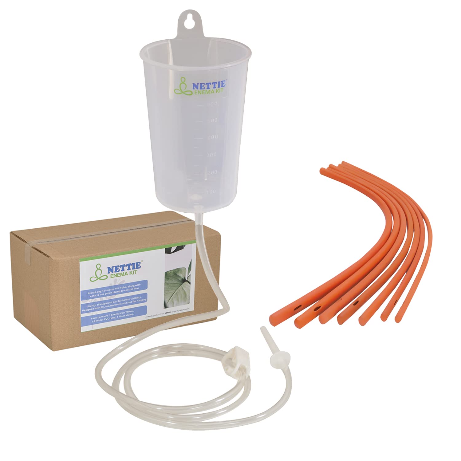 NETTIE Enema Kit | 750ml can, extra Long 1.5 meter PVC Tube and 1 pinch clamp and nozzle used for home/ hospital with Pack of 7 size 12 enema tubes use in Naturopathy and Ayurveda with Instruction leaflet - Combo Pack-image-26
