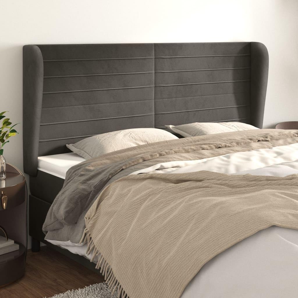 Cabecero de terciopelo gris oscuro, 163 x 23 x 118/128 cm, altura ajustable para somier y cama tapizada, respaldo con orejas, diseño moderno para dormitorio