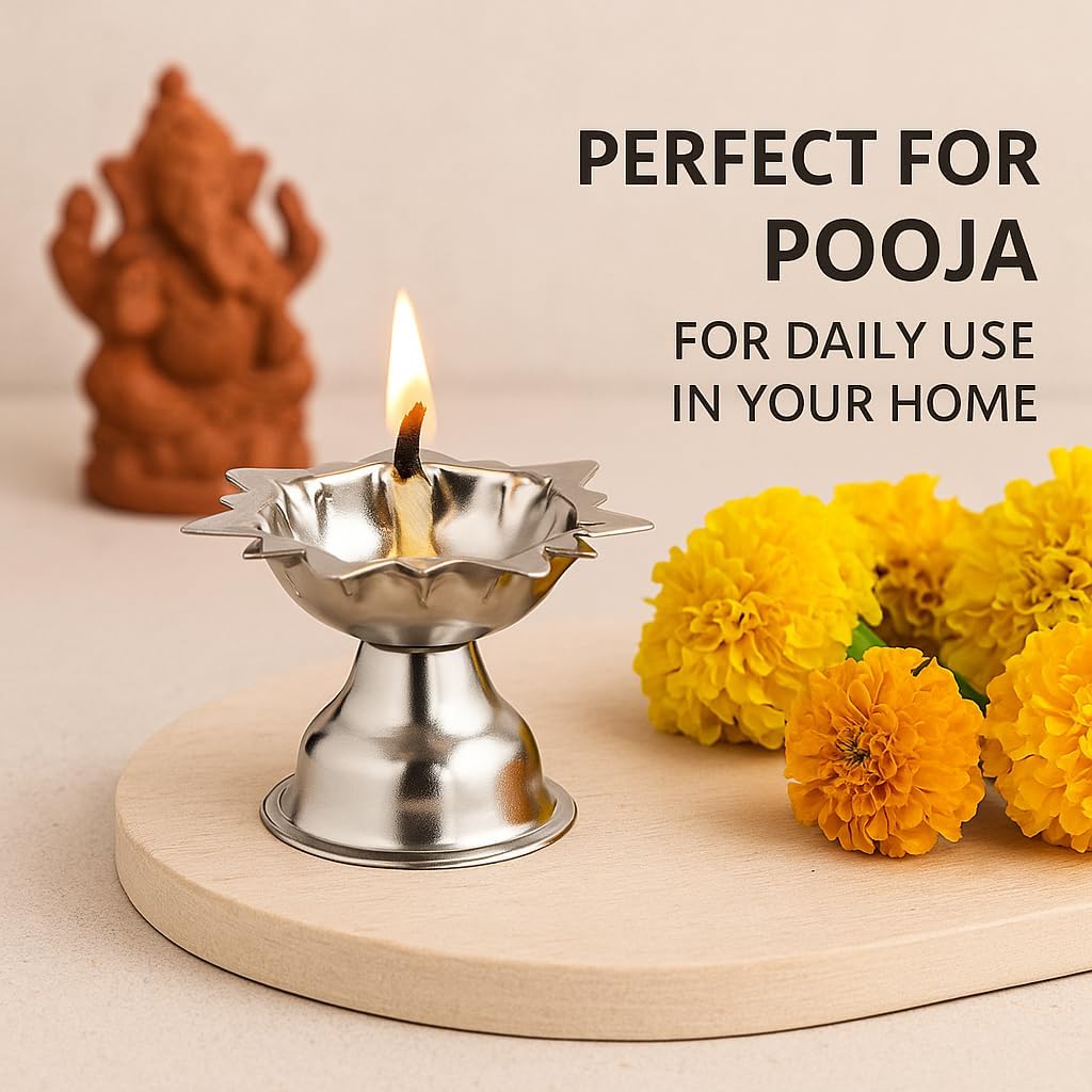 Stainless Steel 7 Wicks Diyas Used for Any Hindu Festival Diwali Ganesh Festival Lightening of Home Any Auspicious inaugration for Office Home