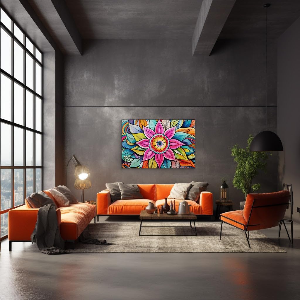 Canvas for Living room. Blooming Abstraction: A Vivid Dance of Pink and Yellow Hues, 27 x 18 inch Canvas Wall Art - Ready to Hang - 69x46 cm (27x18 inch)