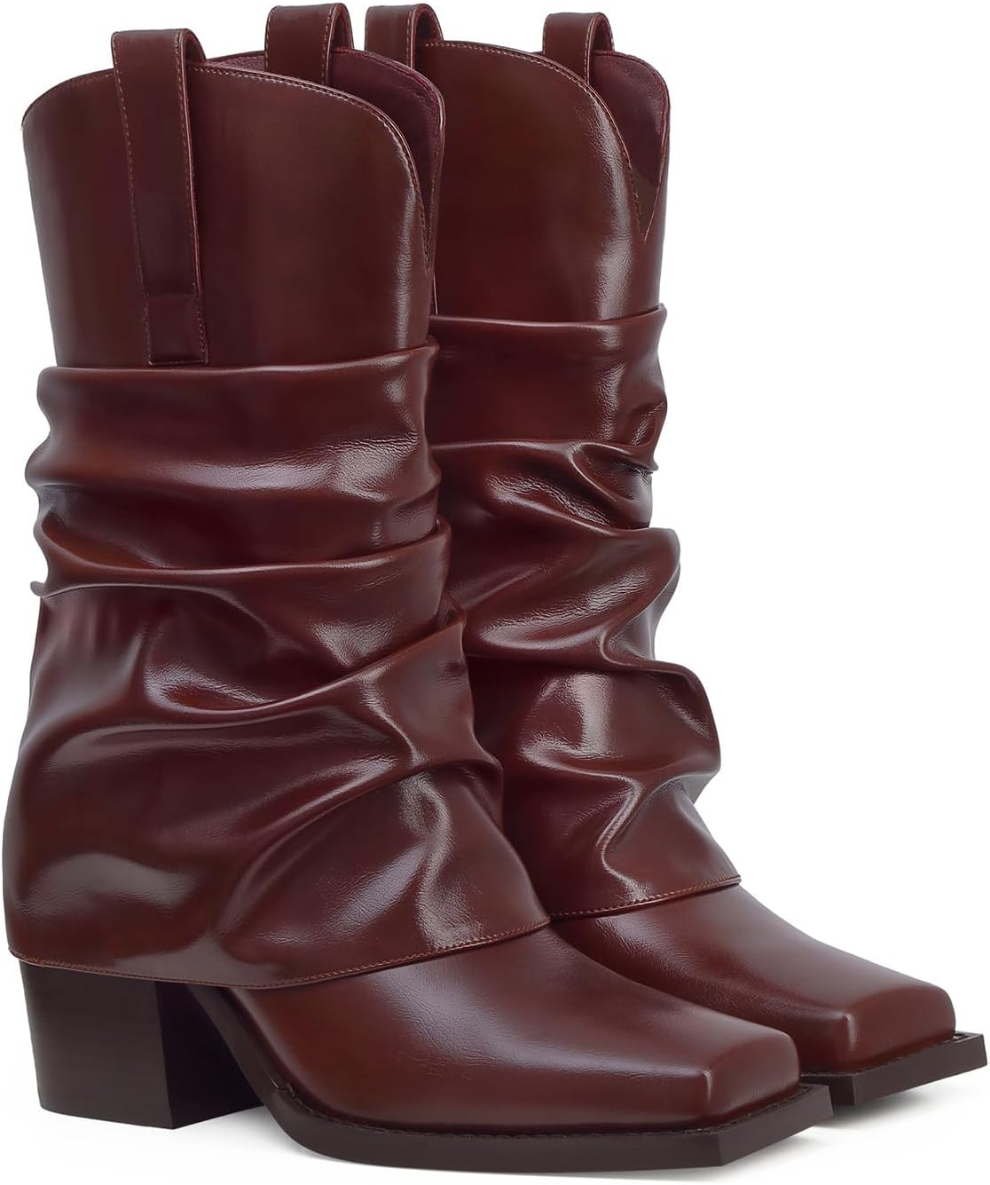 Cowboy Boots for Women Cowgirl Mid Calf Square Toe Fold Over Chunky... - Picture 26 of 56