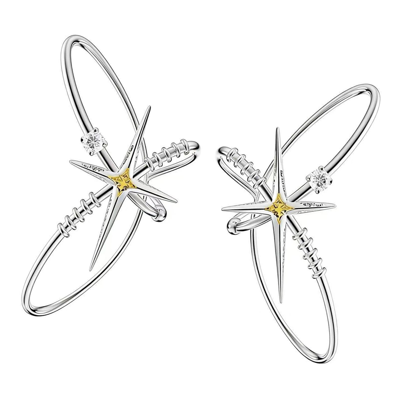 Ljmyy Pair Of Hexagram Crystals Ear Cuffs With Rhinestones For Women Without Piercing Fashion Jewelry