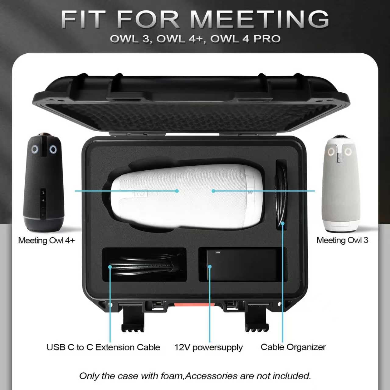 Kameratasche für Meeting Owl 3 – Große Kapazität Reisekoffer für Kamera, Netzteil, Kabel, Kartenhalter und Meeting Zubehör | wasserdichte Tragetasche für Owl 4+ / 4+ Pro Konferenzgebrauch | Wasserdichte Tragetasche für Owl 4+ / 4+ Pro, Netzteil, Kabel, Ka
