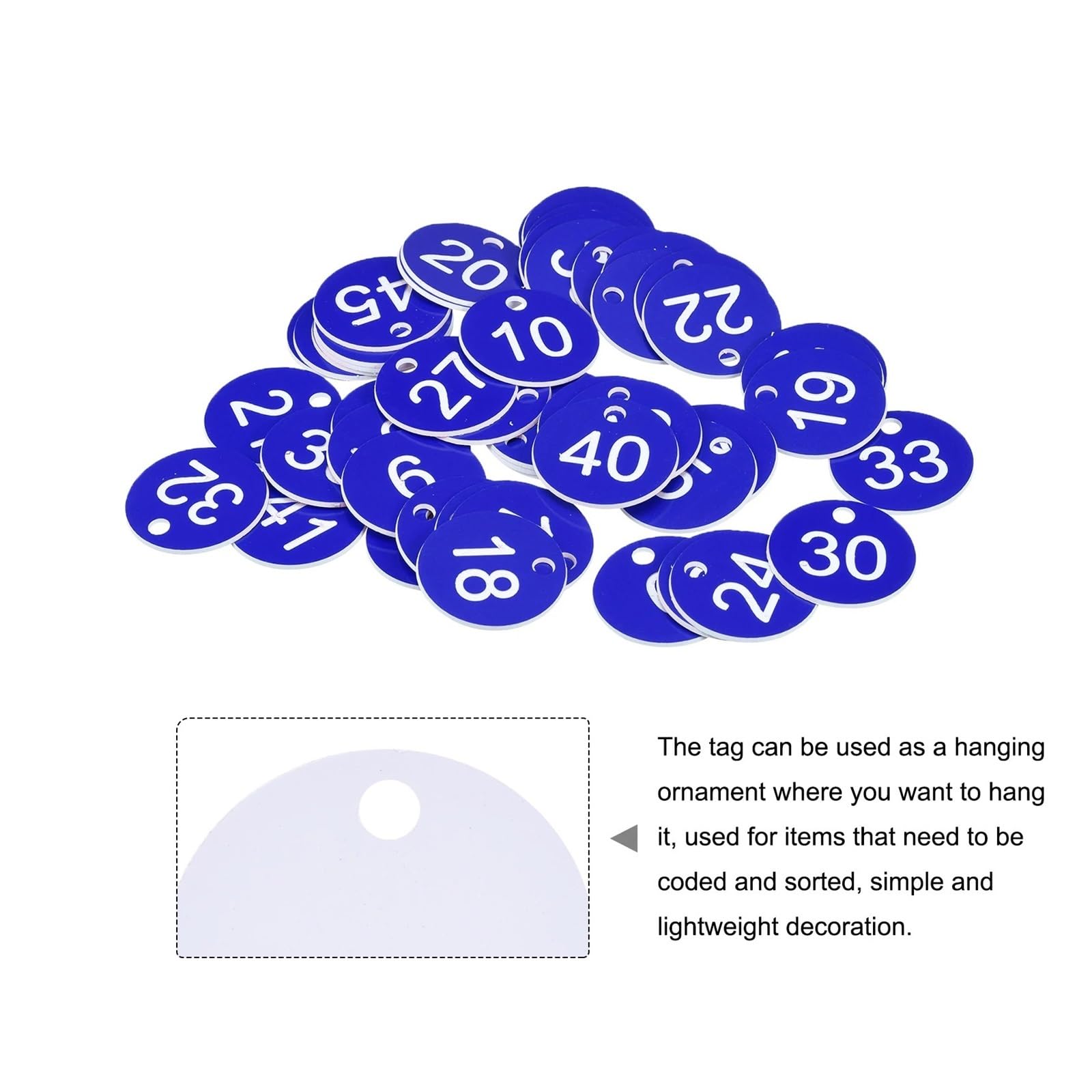 Lot de 100 étiquettes d'identification rondes en plastique acrylique gravé de 1 à 100 pour vêtements, sac de bureau, décoration pour restaurant, café, casier, hôtel