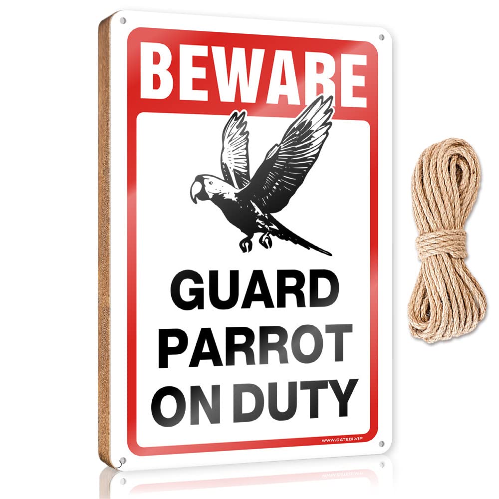 DTHA Funny Wood Decor Beware! Guard Parrot On Duty Wooden Sign Summer Decor Bedroom Accessories(20X30CM)