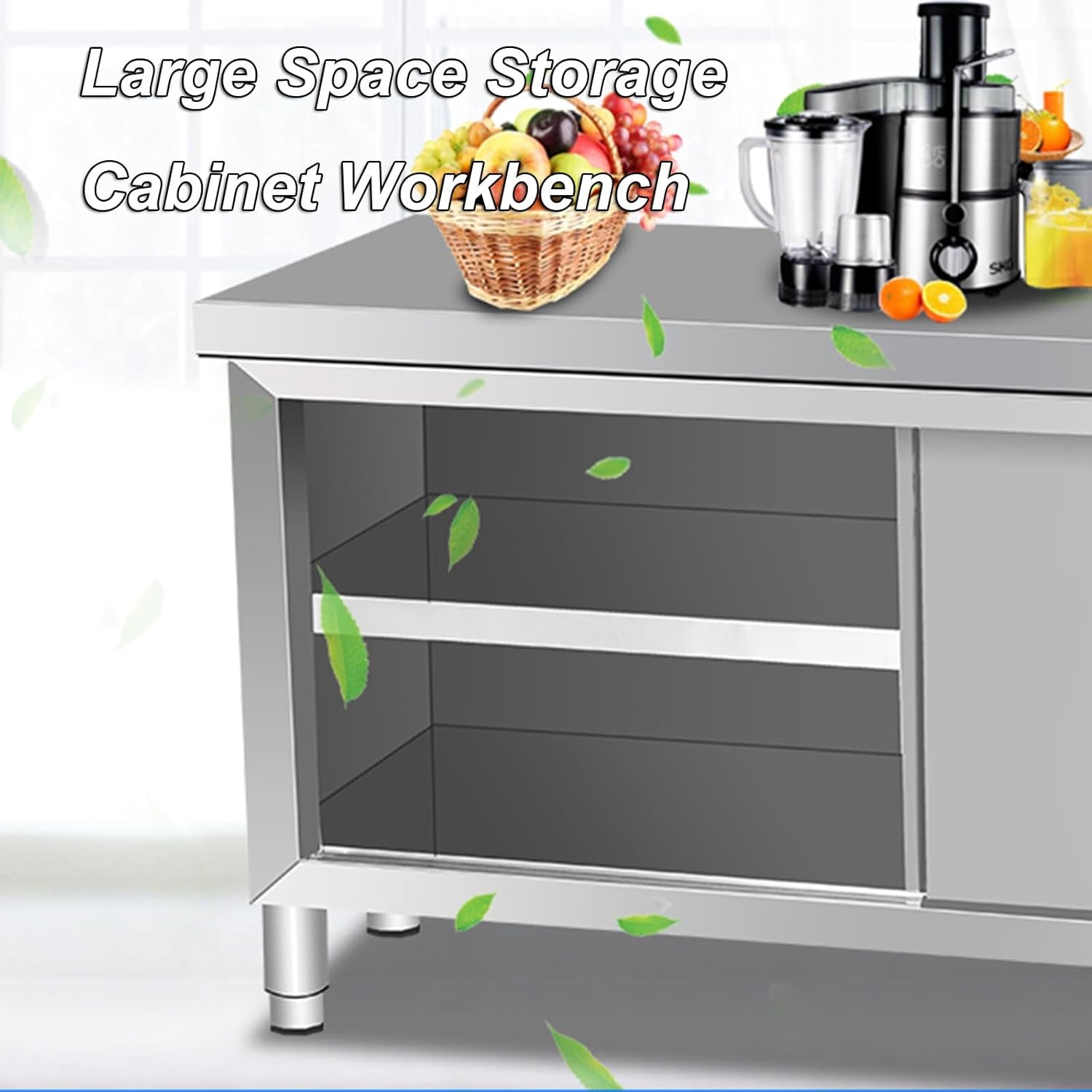 Stainless Steel Workbench Multifunctional Storage Cabinet Workbench Large Storage Commercial Sliding Door Prep Table Kitchen Chopping Table