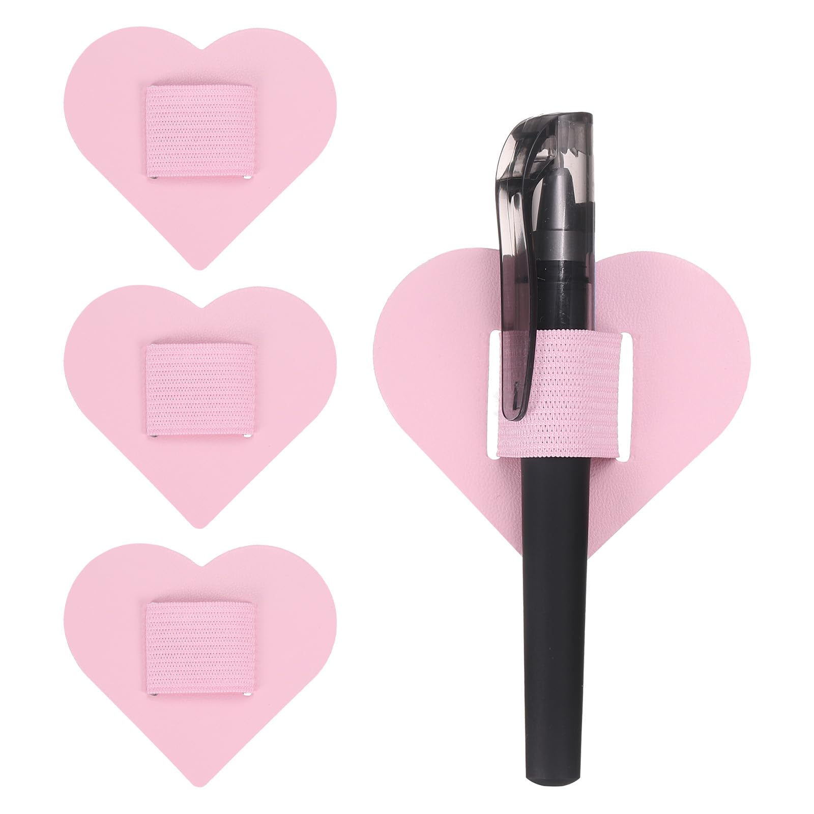 sourcing map 4 Pcs Heart Pen Loop Holder for Notebook, Self Adhesive Pen Holder PU Leather Pencil Elastic Loop Designed for Tablet, Journals Clipboards, Notebooks, Journals, Calendars (Pink)