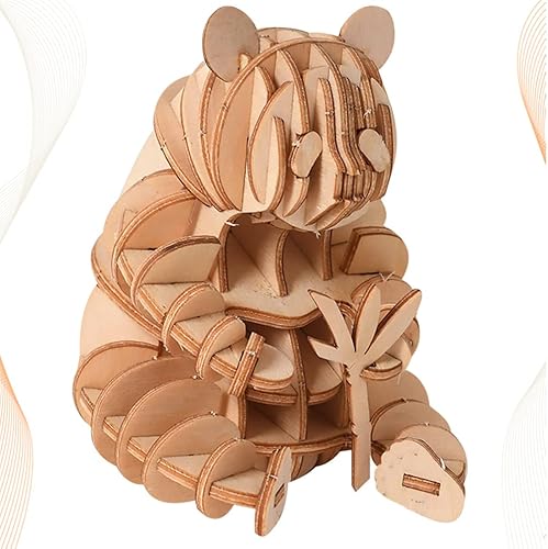 Miniatura 8 de Alasum Rompecabezas 3D de madera 3D, juguete hecho a mano, rompecabezas modelo de rompecabezas para niños (patrón de panda)