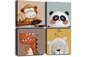 Cortolar Kids Canvas Wall Art Prints - Animal Decor for Baby Girl Nursery