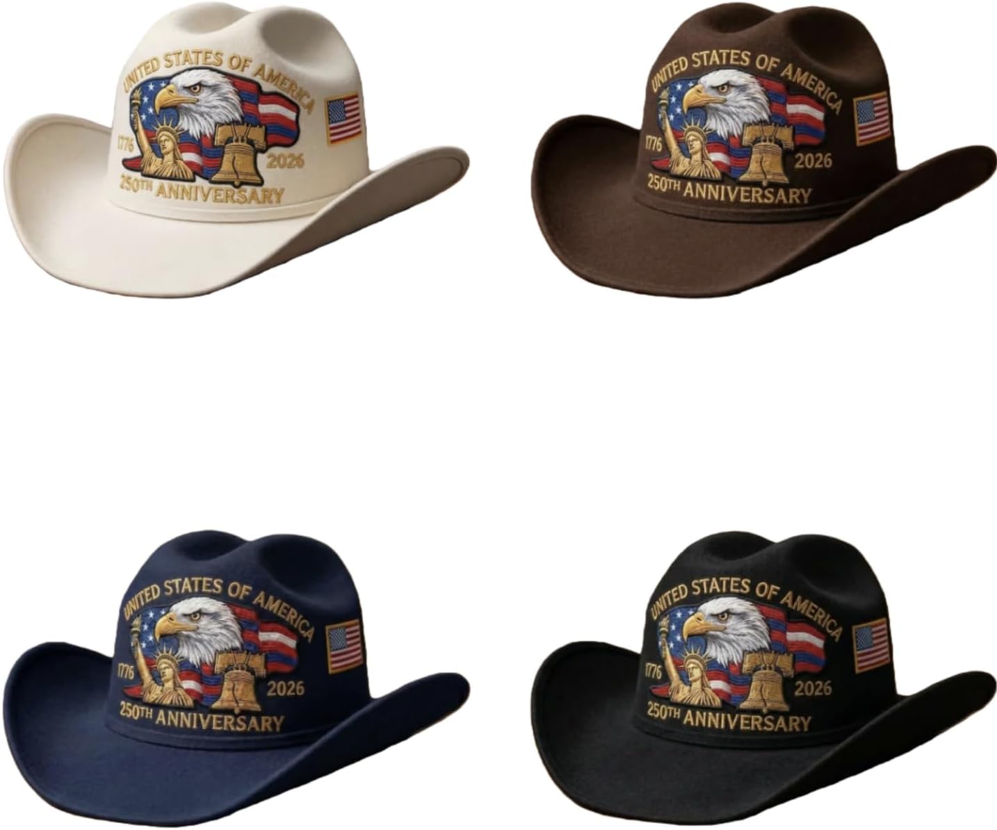 USA 250th Anniversary Patriotic Cowboy Hat, Print Eagle, Liberty Bell and Flag Design, 1776-2026 Western Hat