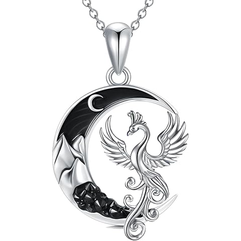 Gothic Jewelry Bat/Cat/Wolf/Dragon/Owl/Fox/Spider/Sun Pendant Sterling Silver Cresc...