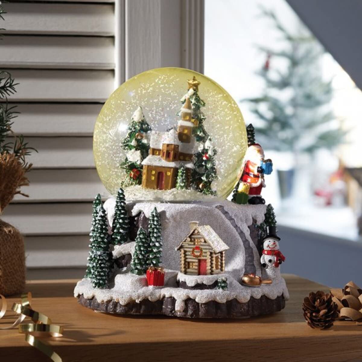 Marco Paul Large Musical LED Christmas Snow Globe Decoration Battery Powered Glitter Snow Globes Auto Timer and Colour Changing LED Light up Christmas Village Scene Ornament for Home Decoration