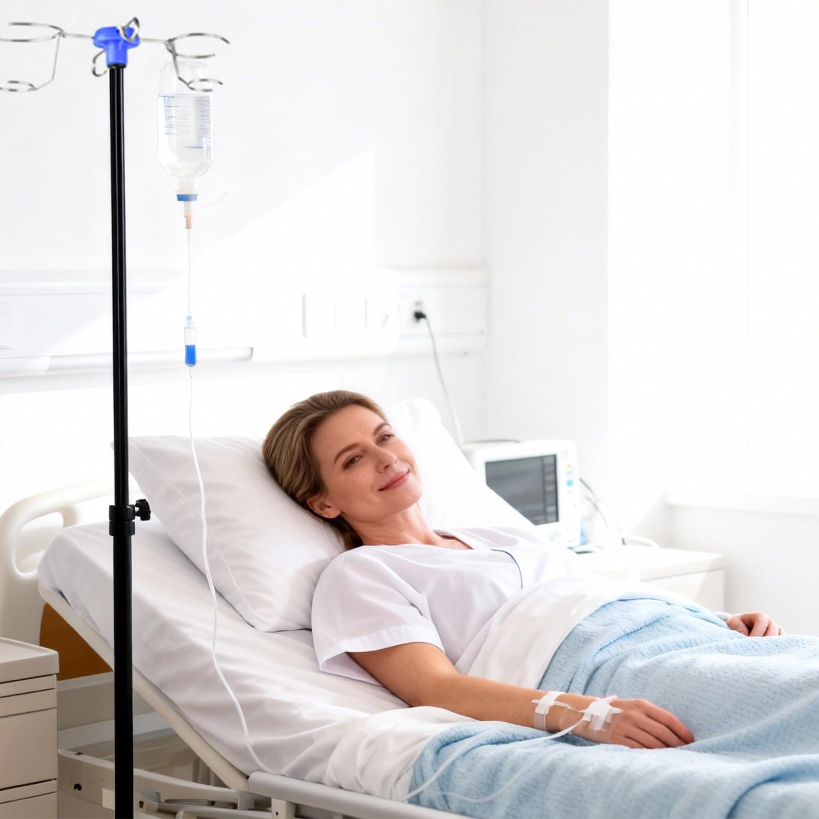 Support à perfusion portable réglable de 90 à 190 cm, pliable avec 4 crochets, 3 poches en filet, panier de rangement pour la maison, les maisons de retraite, les cliniques