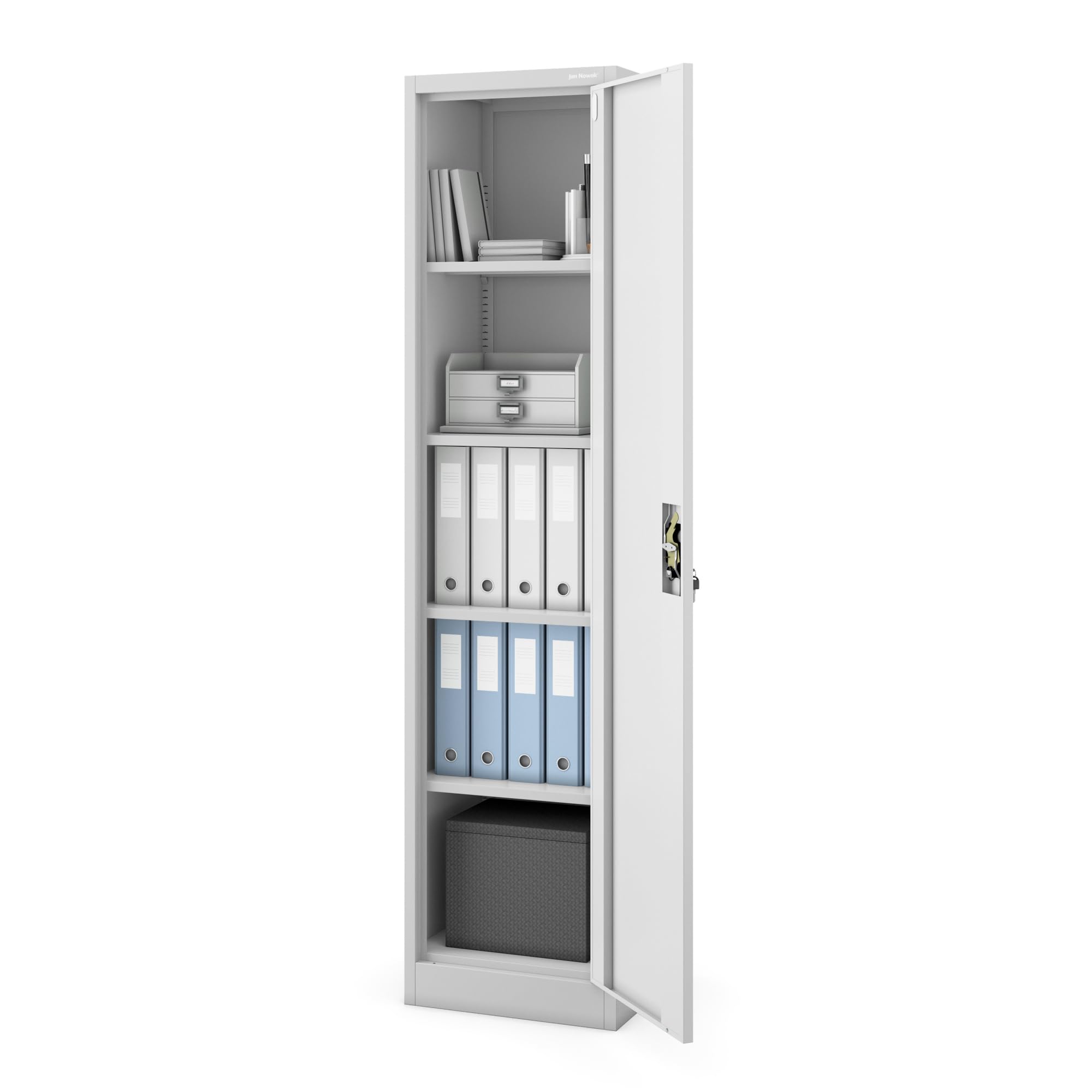 Jan Nowak Aktenschrank Büroschrank Metallschrank Lagerschrank 4 Fachböden Flügeltür Drehgriff Pulverbeschichtung Metall 185 cm x 45 cm x 40 cm (Grau)