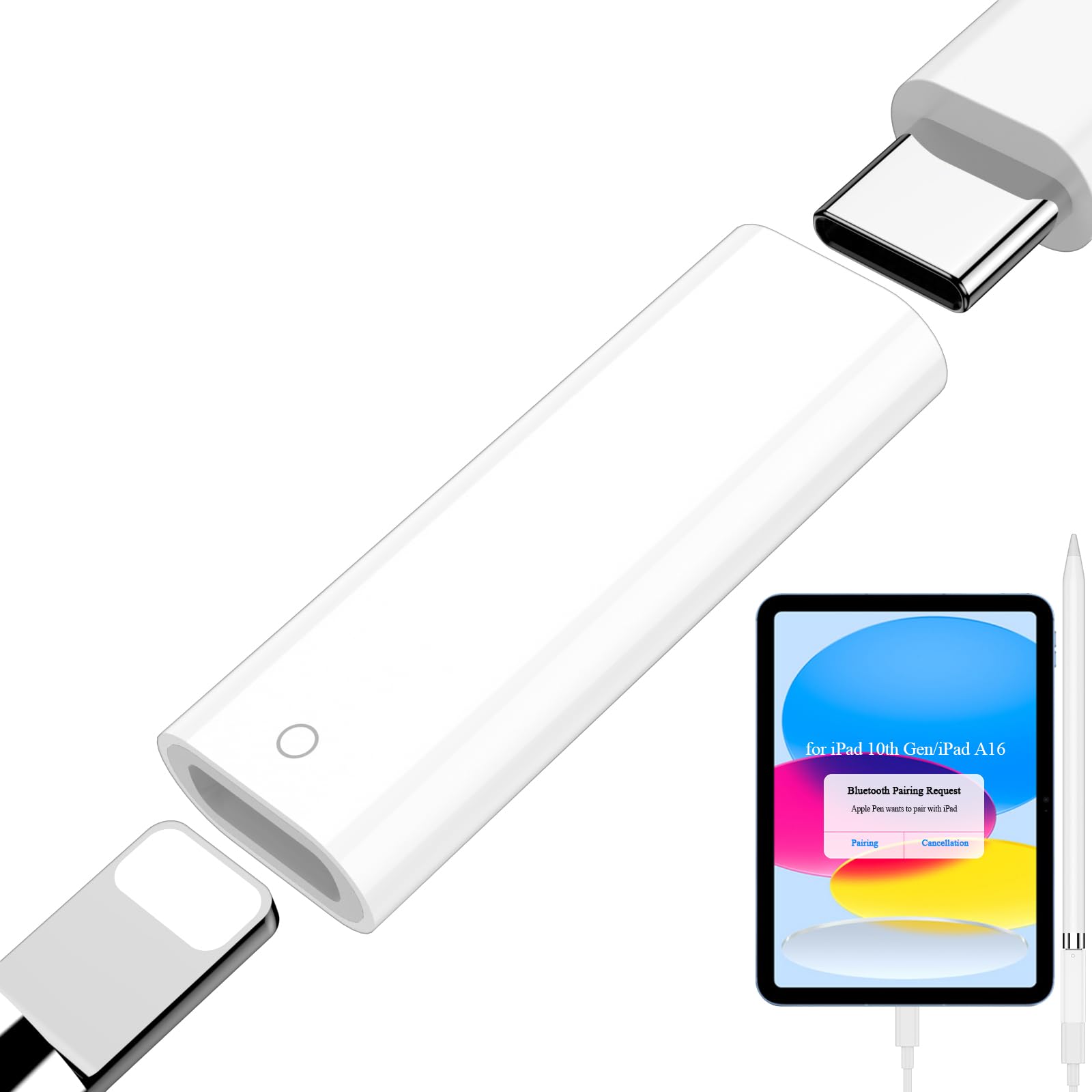 USB C Pencil Adapter for Apple Pencil 1st Generation iPad 10th Generation, iPad A16 11th Gen 11 Inch 2025 Bluetooth Pairing Charging Connector Type-C to for Lightning Charging Adapter for Apple Pen-image-33