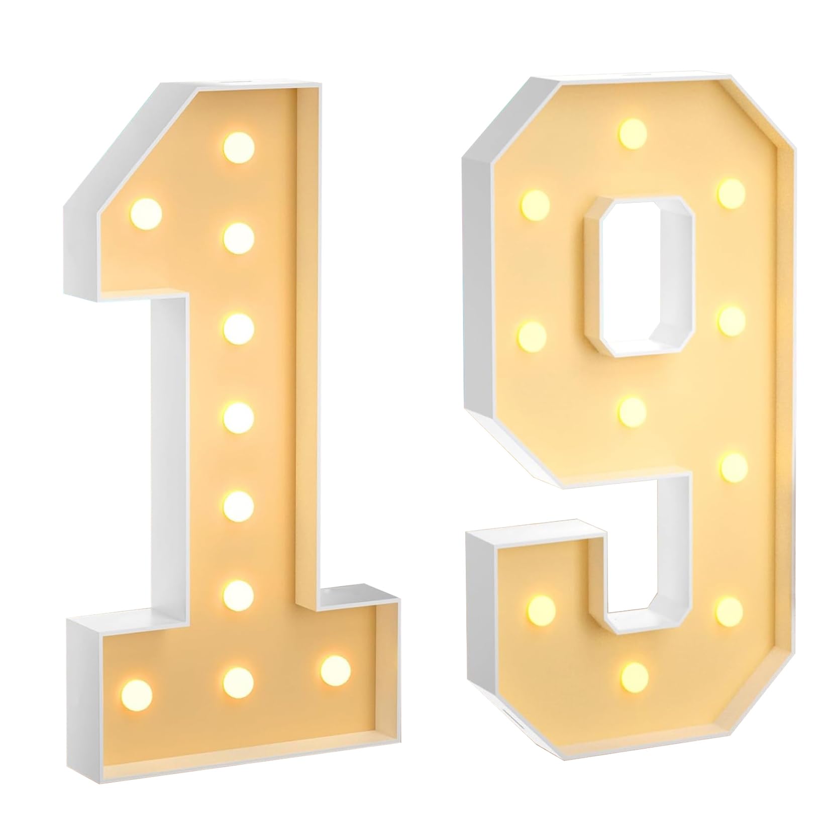 100 cm, grande numero 19, con numeri a LED grandi, decorazione a mosaico, luce bianca calda, per casa, feste, compleanni, matrimoni, compleanni e Natale