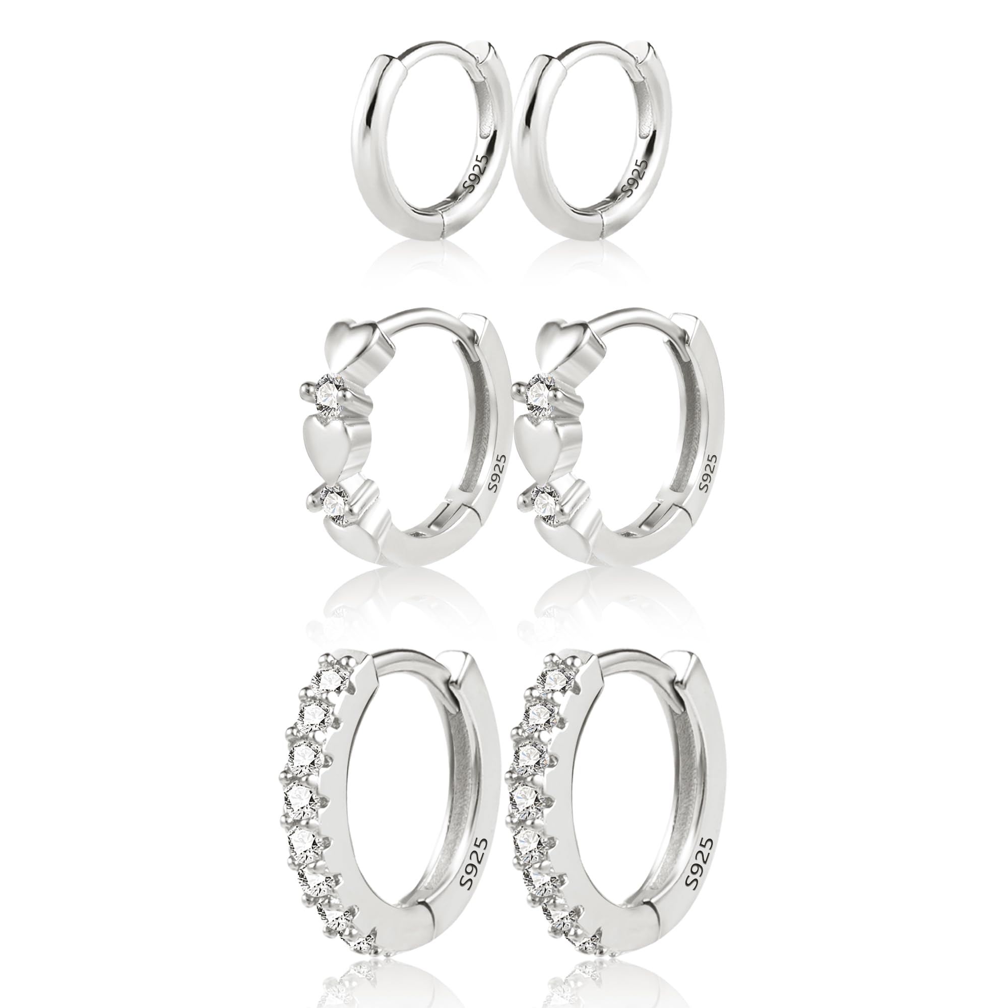KISSPATPendientes para mujer, hipoalergénicos Juego de aretes pequeños de plata de ley para mujeres para orejas sensibles, juego de pendientes para múltiples piercings