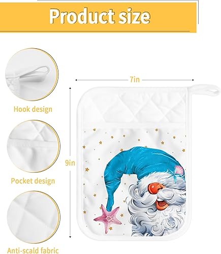 Miniatura 3 de Christmas Gnomes,2Pcs Pot Holders for Kitchen,Non Slip & Heat Insulation Terry Cloth Potholder Set with Pocket,Thick Hot Pad Oven Mitts Trivet