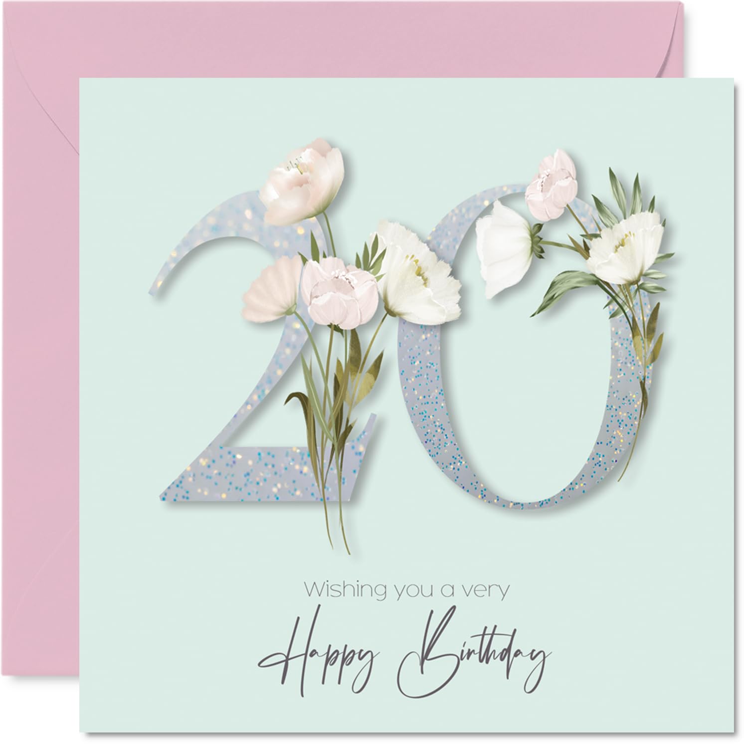 20th Birthday Cards for Women, Fancy Floral Flowers
