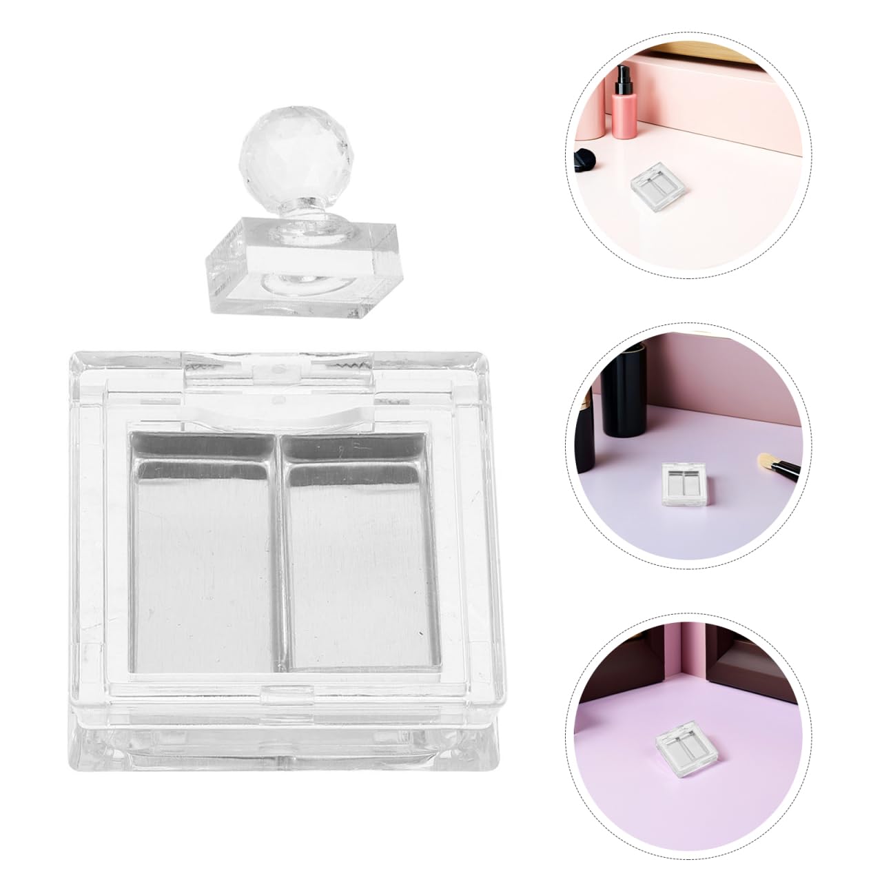 FRCOLOR 2Pcs Empty Makeup Palette with Crystal Lid Mini Travel Makeup Case for Lipstick Eyeshadow 4 Pans Tool