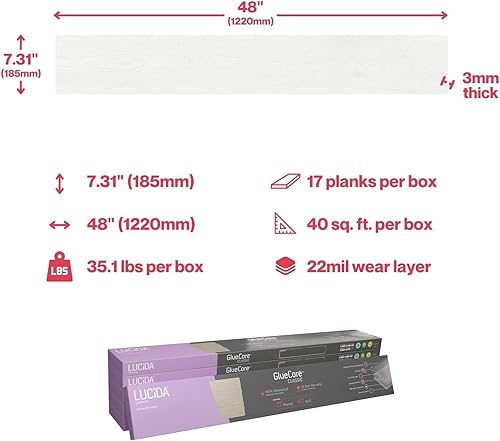 Miniatura 7 de Lucida USA - Piso vinílico imitación madera, adhesivo, para proyectos de bricolaje, 16 tablones, GlueCore, 39 pies cuadrados