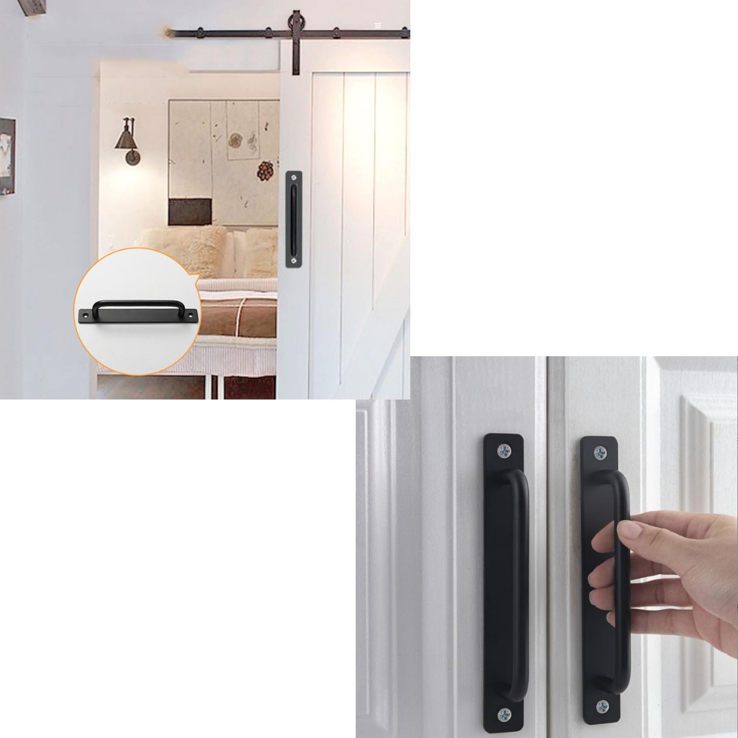 4 Piece Barn Drawer Pulls - Flat Head Long Base Pulls for Drawers, Doors & Cabinets (Black,L)
