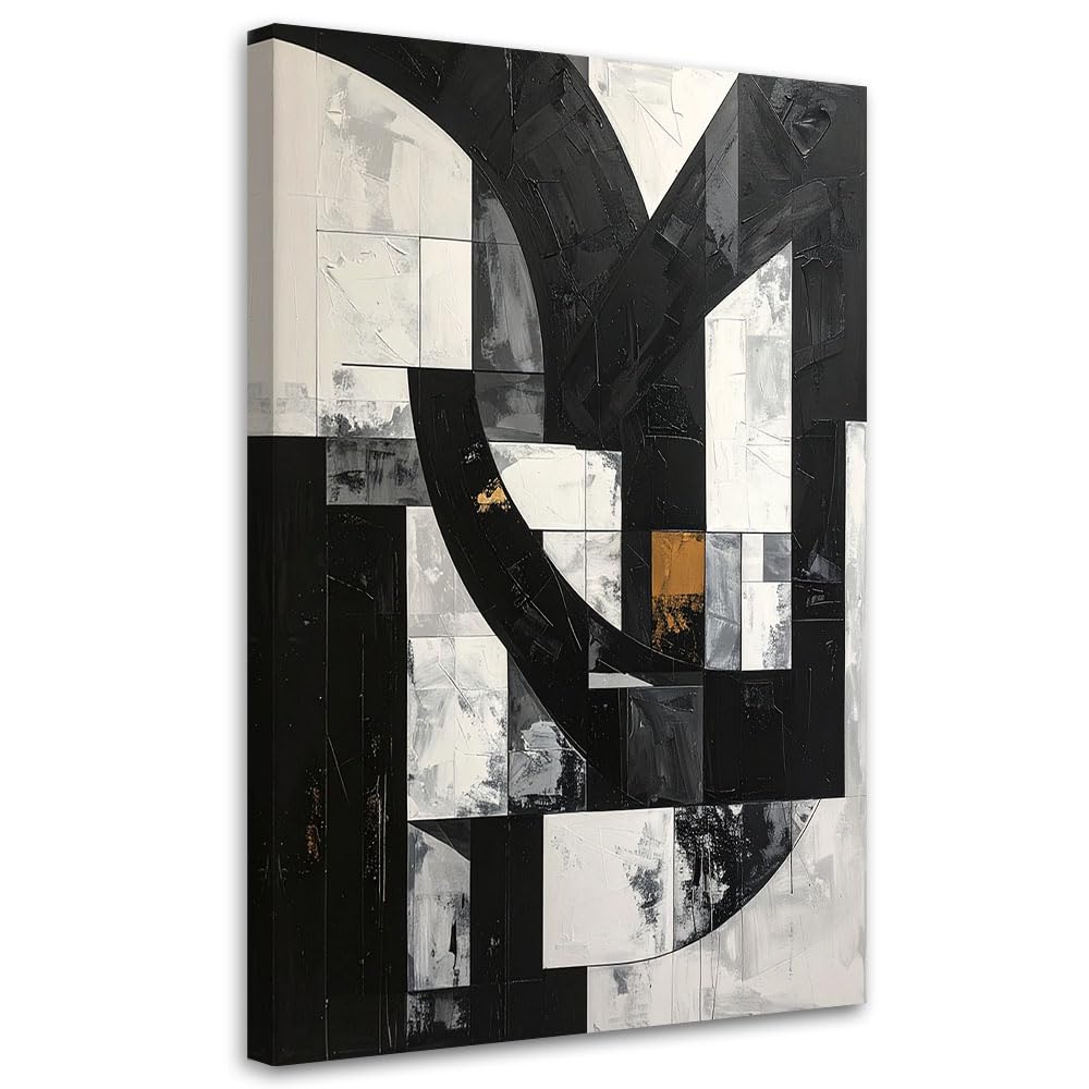 Feeby Stampe Da Parete - Quadri Soggiorno - Forme geometriche astratte bianco e nero - 80x120 cm - Decorazioni Camera Da Letto