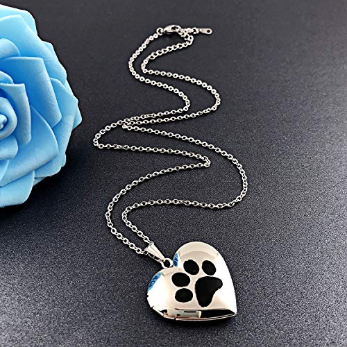 YOUFENG Dog Paw Locket Necklace that Holds Pictures Love Heart Photo Locket Crystals Necklace Pendant Birthday Gifts4