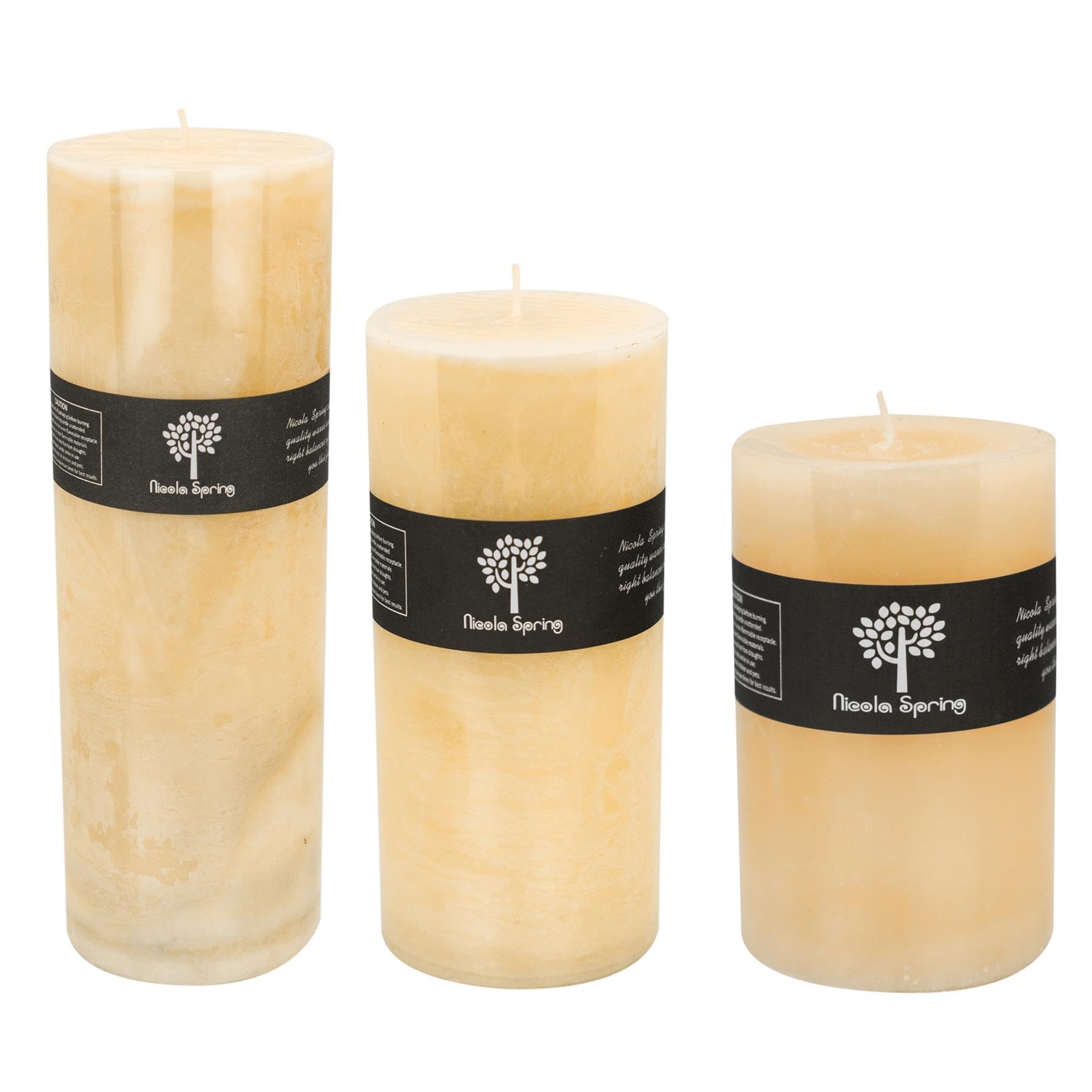 Nicola Spring Beige Scented Pillar Candles - Vanilla Scent - 3 Sizes - Pack Of 3 - Vanilla Candles Ivory Round Pillar Aromatherapy For Home Fragrance, Kitchen, Living Room, Bedroom
