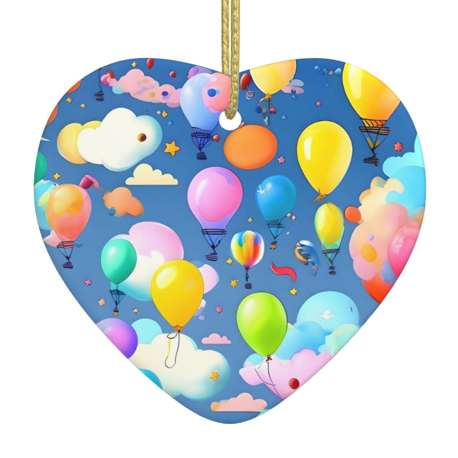 Colorful Balloons Ceramic Christmas Heart Pendant with Silk Thread, Christmas Tree Home Decoration