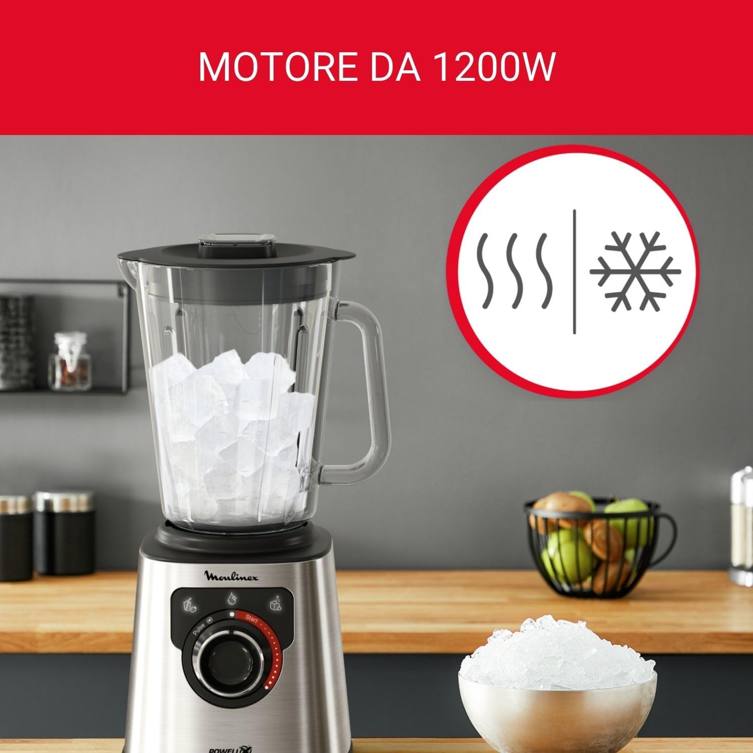 Moulinex LM871D Frullatore PerfectMix+ Frullatore ad alta Velocità con Tecnologia delle Lame Powelix, Programma di autopulizia, Potente Motore da 1200 W