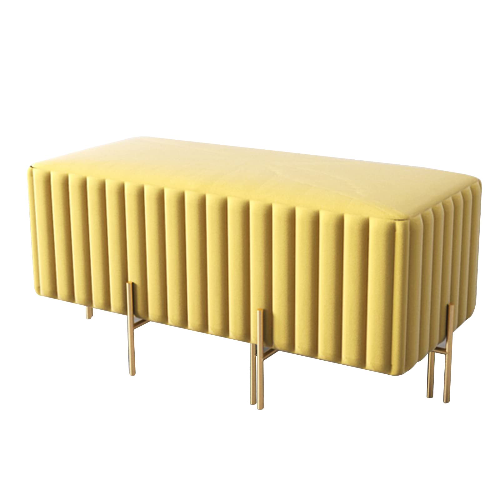 Ottoman en velours jaune pour salon et banquette de bout de lit