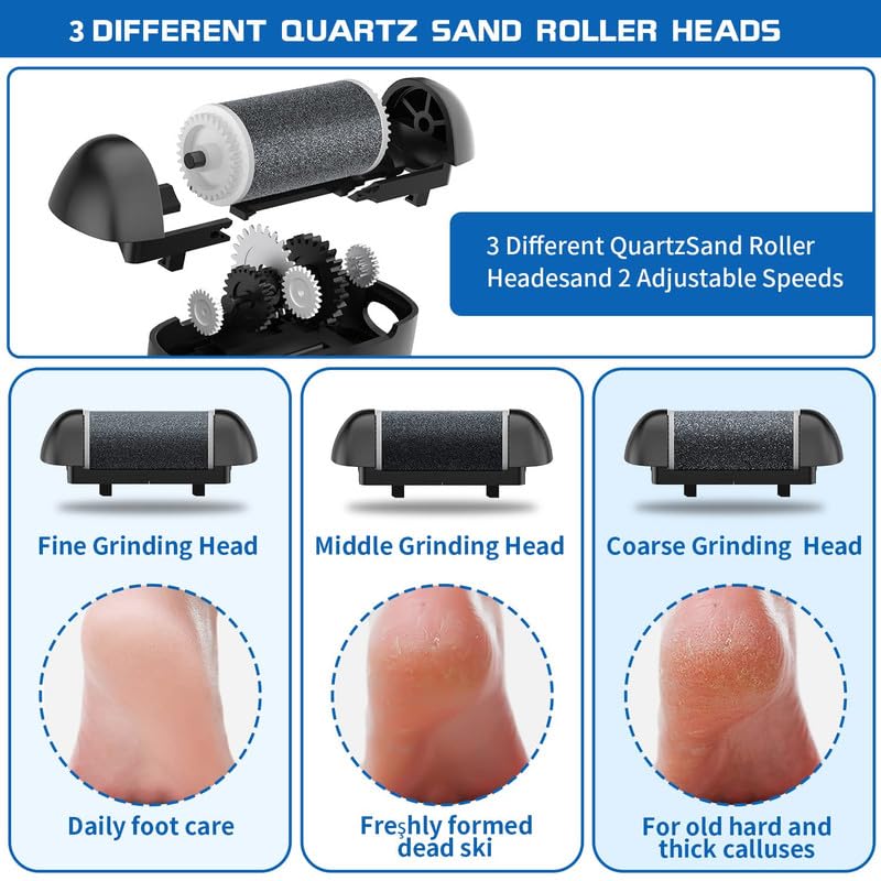 HATTEKER HT-555 Electric Callus Remover for Feet, Rechargeable Callus Remover Pedicure Tools 3 Roller Head & 2 Speed, Digital Display, Foot Care Pedicure Kit for Foot Dead Skin & Calluses, Black 4 61oEqdtgp+L