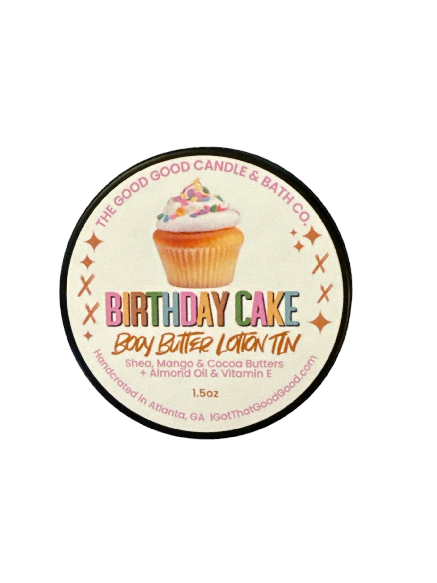 The Good Good Candle & Bath Birthday Cake Body Butter Lotion Tin, 1.5oz, Shea, Mango & Cocoa Butters