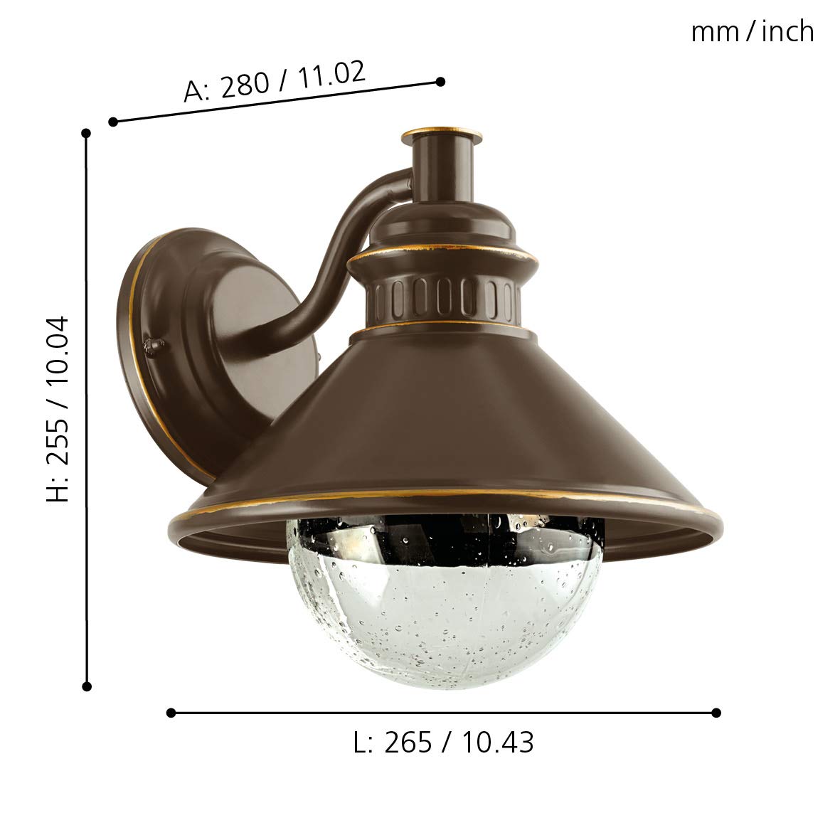 EGLO Lampada da Parete per Esterni Albacete, Illuminazione | esterna, applique da parete in acciaio zincato, vetro trasparente con inclusioni d'aria, marrone, rame, attacco E27, IP44