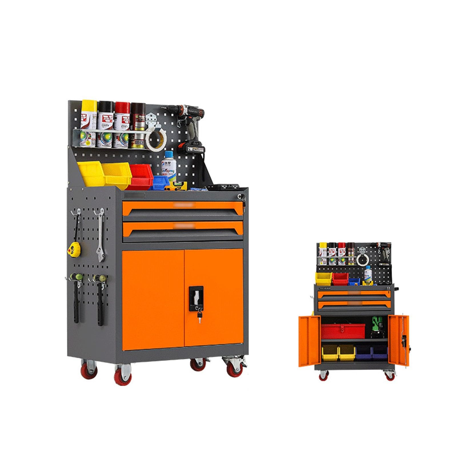 2-Drawer High Capacity Rolling Tool Chest, Removable Cabinet Storage Box with Wheels and Lock for Mechanical Workshops Storage and Toolbox(Orange)